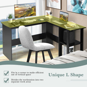 L-Shaped Corner Computer Gaming Desk with Storage Shelves for Home and Office