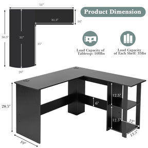 L-Shaped Corner Computer Gaming Desk with Storage Shelves for Home and Office