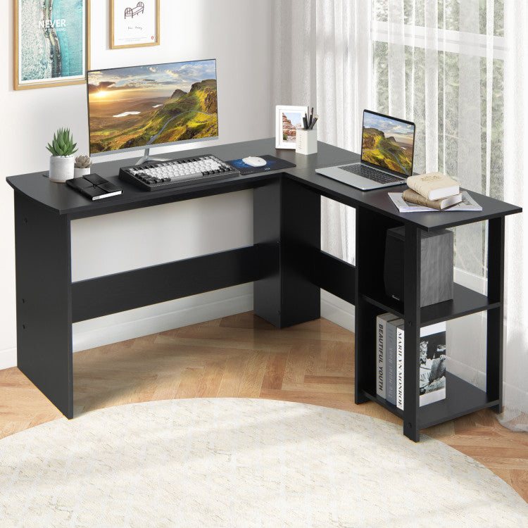 L-Shaped Corner Computer Gaming Desk with Storage Shelves for Home and Office