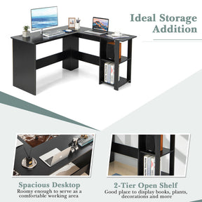 L-Shaped Corner Computer Gaming Desk with Storage Shelves for Home and Office