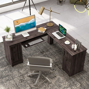 L-Shaped Office Desk with Storage Drawers and Keyboard Tray for Home