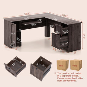 L-Shaped Office Desk with Storage Drawers and Keyboard Tray for Home