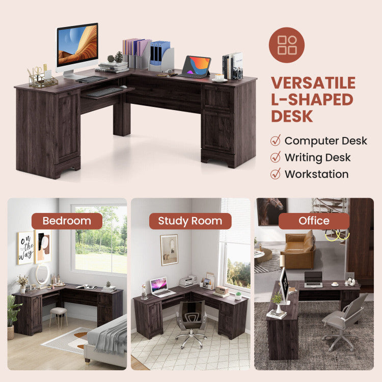 L-Shaped Office Desk with Storage Drawers and Keyboard Tray for Home