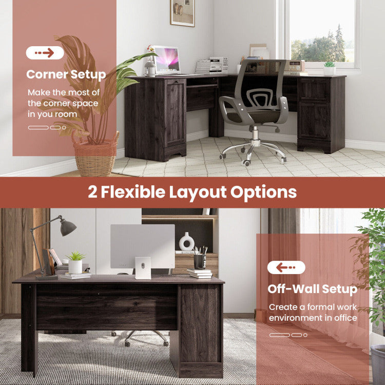 L-Shaped Office Desk with Storage Drawers and Keyboard Tray for Home