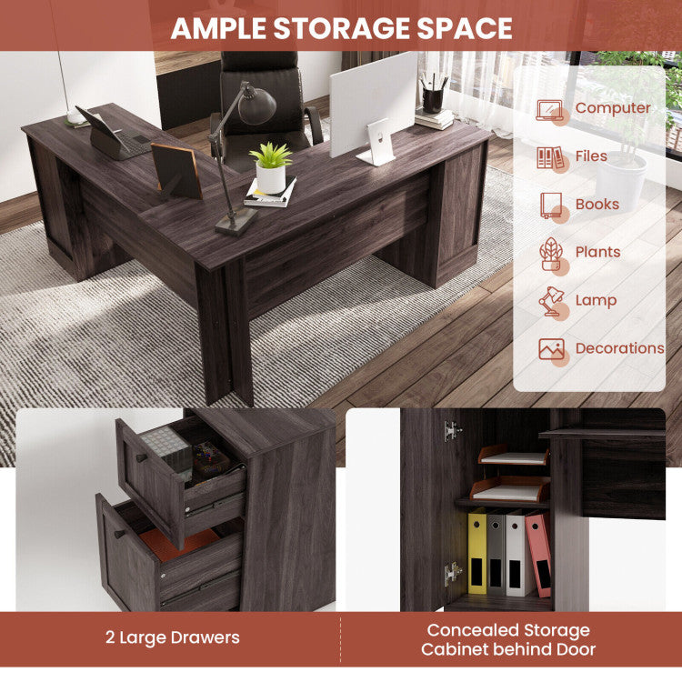 L-Shaped Office Desk with Storage Drawers and Keyboard Tray for Home