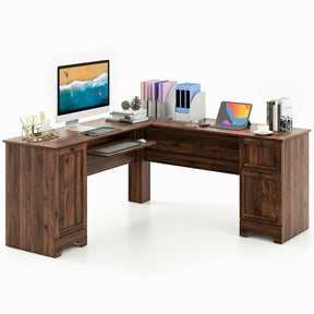 L-Shaped Office Desk with Storage Drawers and Keyboard Tray for Home