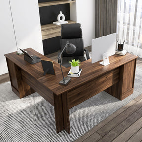 L-Shaped Office Desk with Storage Drawers and Keyboard Tray for Home