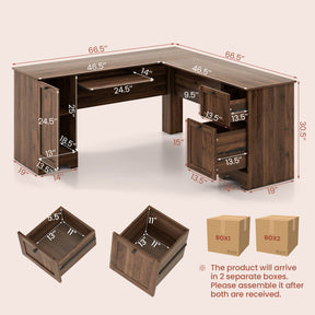 L-Shaped Office Desk with Storage Drawers and Keyboard Tray for Home