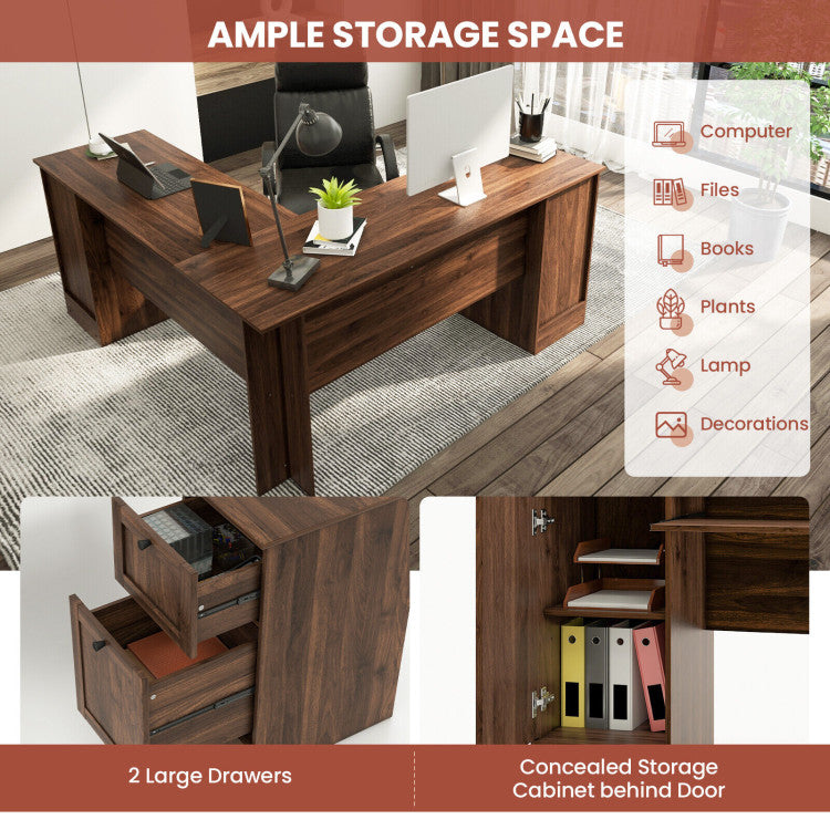 L-Shaped Office Desk with Storage Drawers and Keyboard Tray for Home