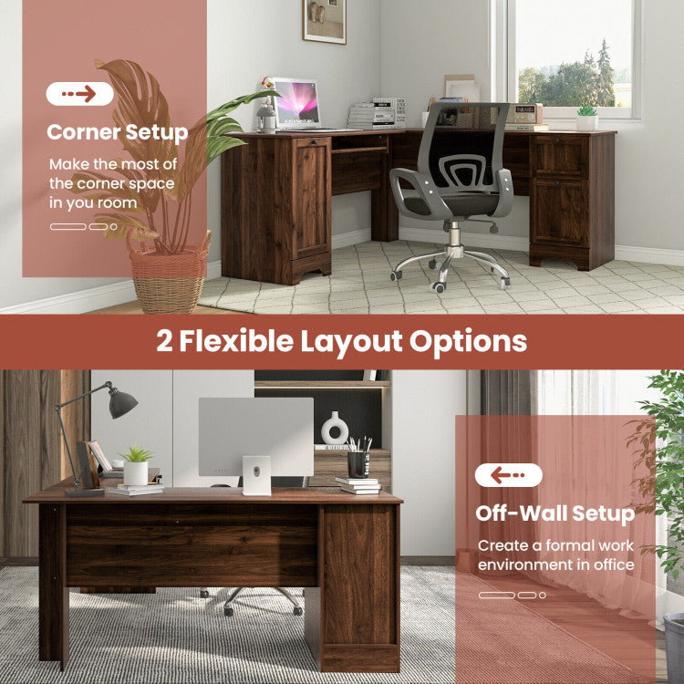 L-Shaped Office Desk with Storage Drawers and Keyboard Tray for Home