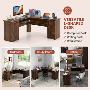 L-Shaped Office Desk with Storage Drawers and Keyboard Tray for Home