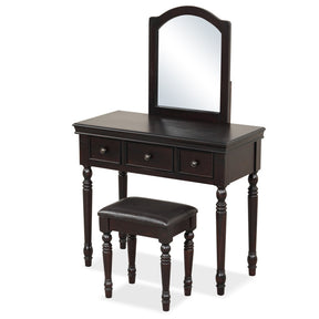 Makeup Vanity Table and Stool Set with Detachable Mirror and 3 Drawers Storage