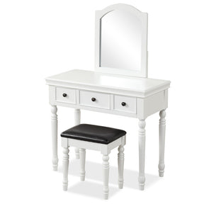 Makeup Vanity Table and Stool Set with Detachable Mirror and 3 Drawers Storage