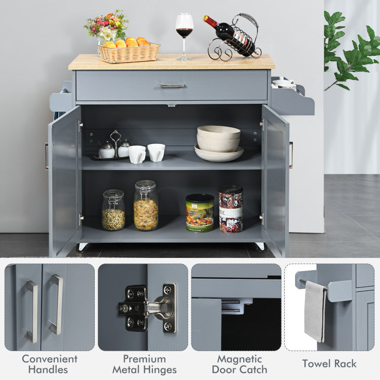 Rolling Kitchen Island Cart with  with Lockable Wheels and Spice Rack