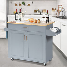 Rolling Kitchen Island Cart with  with Lockable Wheels and Spice Rack