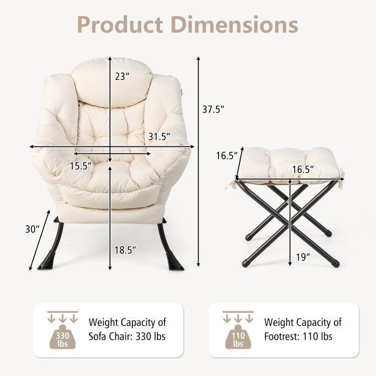 Modern Accent Lounge Sofa Chair with Folding Footrest and Side Pocket