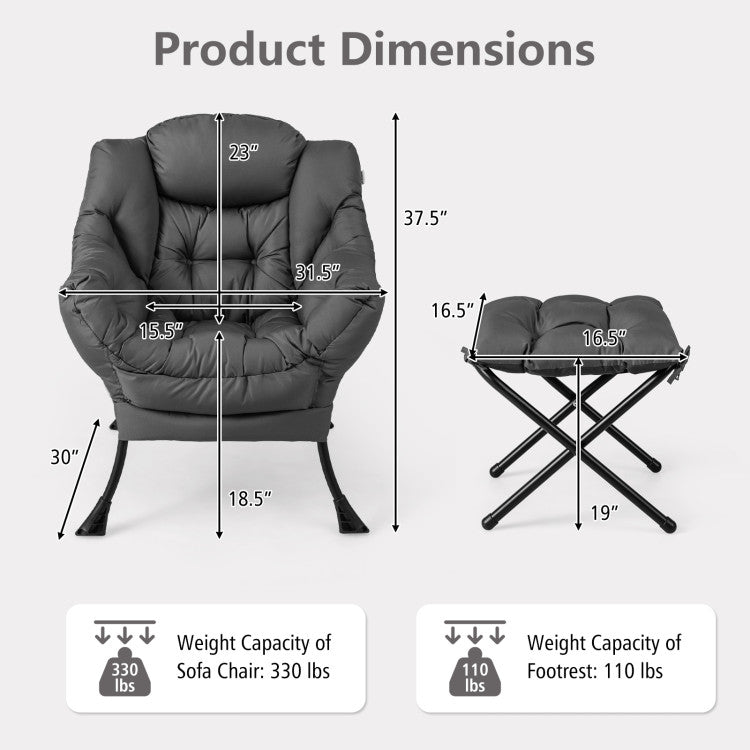 Modern Accent Lounge Sofa Chair with Folding Footrest and Side Pocket