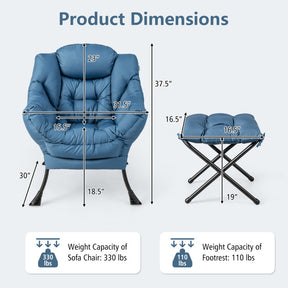 Modern Accent Lounge Sofa Chair with Folding Footrest and Side Pocket