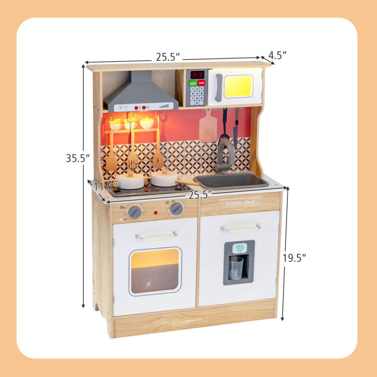 Multi-Functional Pretend Toys Wooden Kids Kitchen Playset with Lights and Sounds