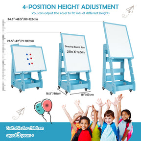 Multifunctional  Adjustable Height Kids' Standing Art Easel with Dry-Erase Board