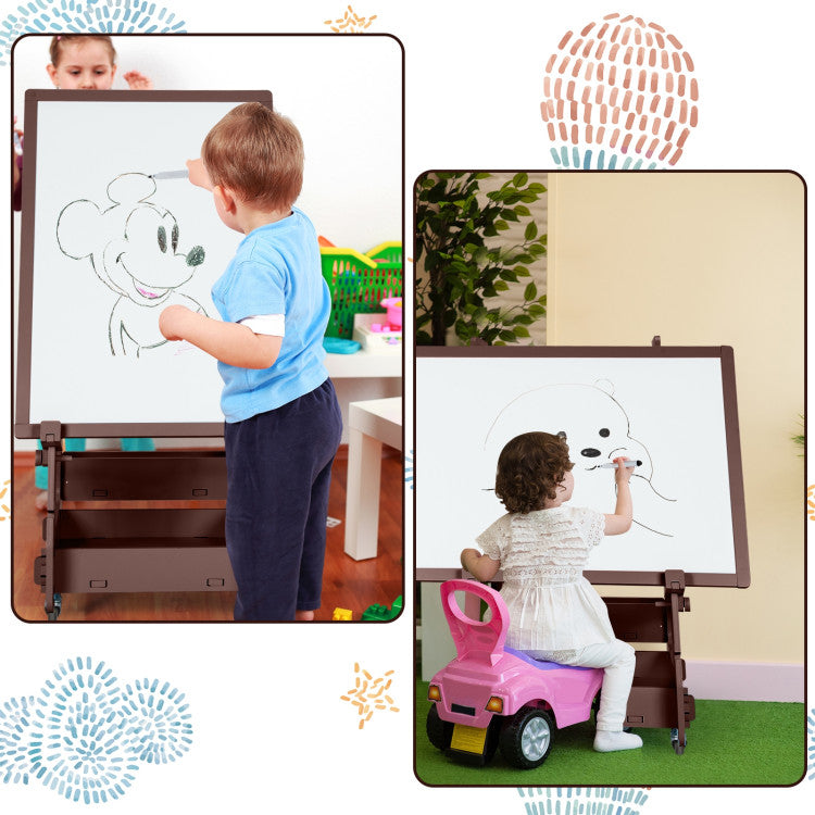 Multifunctional  Adjustable Height Kids' Standing Art Easel with Dry-Erase Board