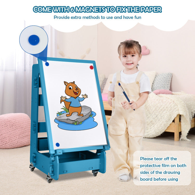 Multifunctional  Adjustable Height Kids' Standing Art Easel with Dry-Erase Board