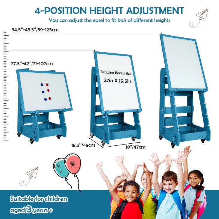 Multifunctional  Adjustable Height Kids' Standing Art Easel with Dry-Erase Board