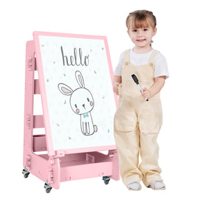 Multifunctional  Adjustable Height Kids' Standing Art Easel with Dry-Erase Board