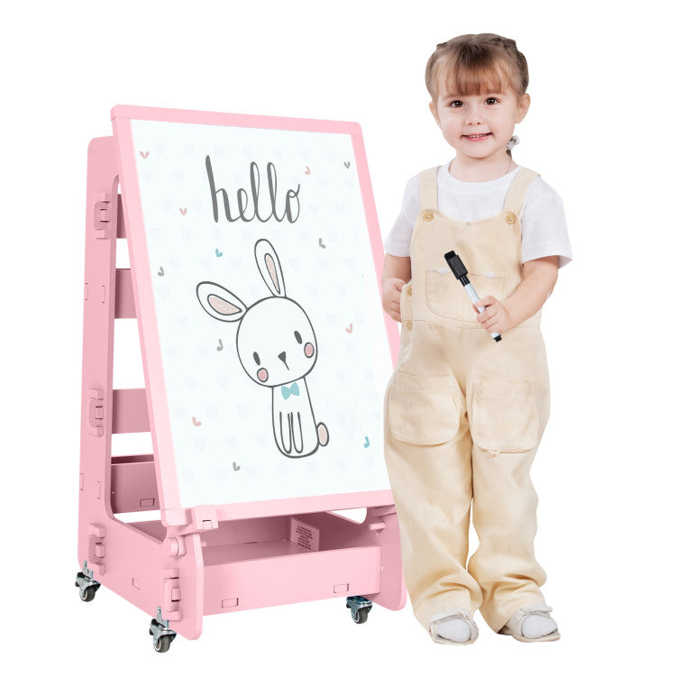 Multifunctional  Adjustable Height Kids' Standing Art Easel with Dry-Erase Board