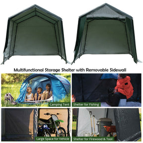 Outdoor Carport Shed with Sidewalls and Waterproof Ripstop Cover