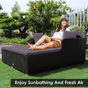 Outdoor Patio Rattan Daybed Thick Pillows Cushioned Sofa Furniture