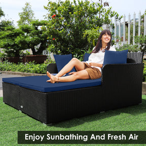 Outdoor Patio Rattan Daybed Thick Pillows Cushioned Sofa Furniture