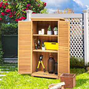 Outdoor Wooden Garden Tool Storage Cabinet with Removable Shelves and Lock