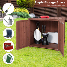 Outdoor Wooden Tools Storage Cabinet with Double Doors for Patio and Garden