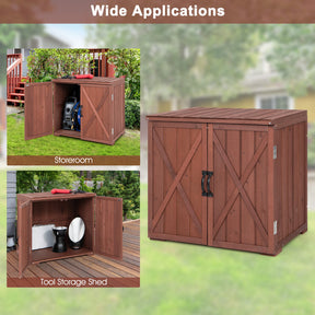 Outdoor Wooden Tools Storage Cabinet with Double Doors for Patio and Garden