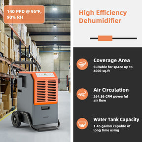 163 Pints Portable Commercial Industrial Dehumidifier with Water Tank and Drainage Pipe, 4500 Sq.Ft Crawl Space Dehumidifier with Drain Hose, 24H Timer for Basement, Warehouse, Garage, Job Site