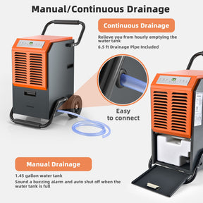 163 Pints Portable Commercial Industrial Dehumidifier with Water Tank and Drainage Pipe, 4500 Sq.Ft Crawl Space Dehumidifier with Drain Hose, 24H Timer for Basement, Warehouse, Garage, Job Site