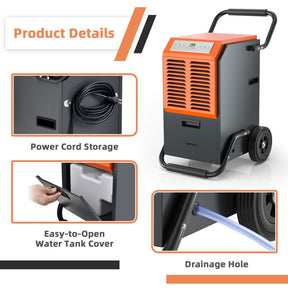 163 Pints Portable Commercial Industrial Dehumidifier with Water Tank and Drainage Pipe, 4500 Sq.Ft Crawl Space Dehumidifier with Drain Hose, 24H Timer for Basement, Warehouse, Garage, Job Site