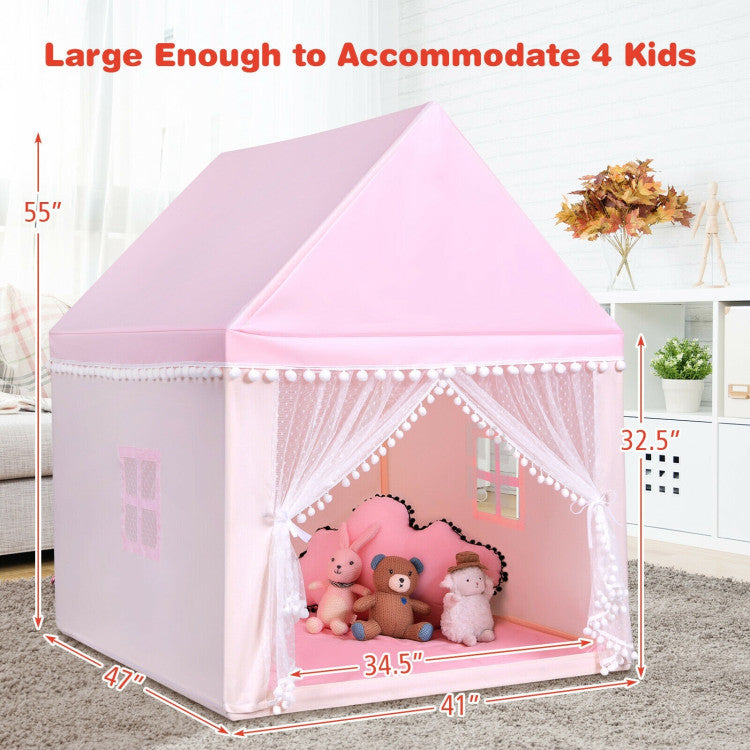 Portable Play Tent Large Playhouse Castle Fairy Tent Gift with Mat for Kids