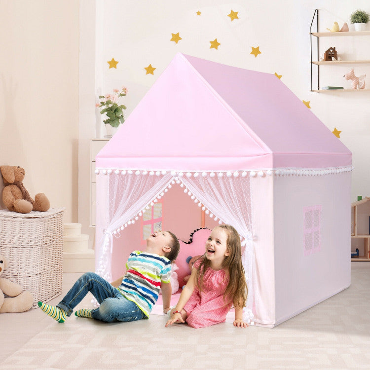 Portable Play Tent Large Playhouse Castle Fairy Tent Gift with Mat for Kids