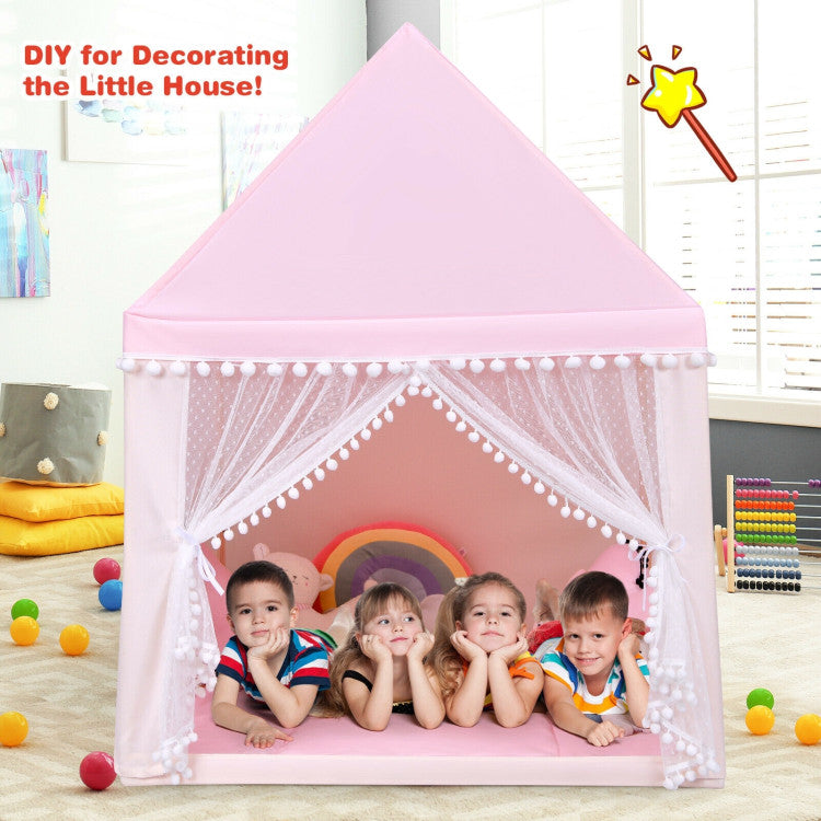 Portable Play Tent Large Playhouse Castle Fairy Tent Gift with Mat for Kids