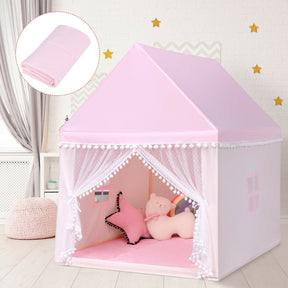 Portable Play Tent Large Playhouse Castle Fairy Tent Gift with Mat for Kids