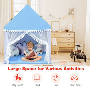 Portable Play Tent Large Playhouse Castle Fairy Tent Gift with Mat for Kids