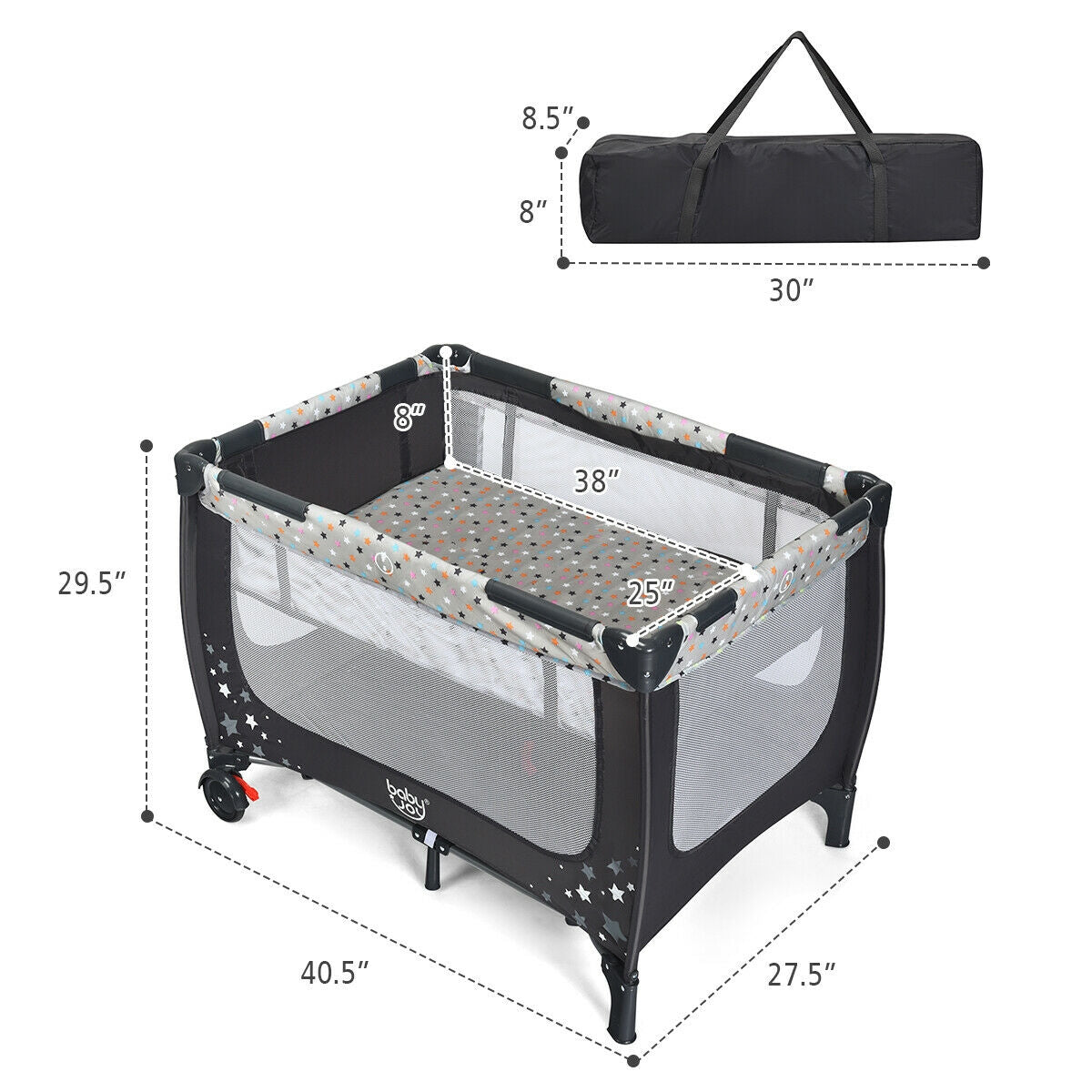 Hikidspace Portable and Folding Baby Playpen with Mattress and Lockable Wheels