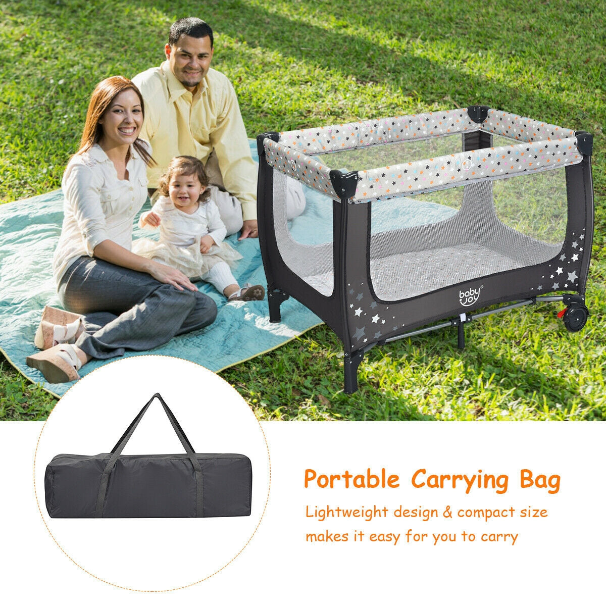 Hikidspace Portable and Folding Baby Playpen with Mattress and Lockable Wheels