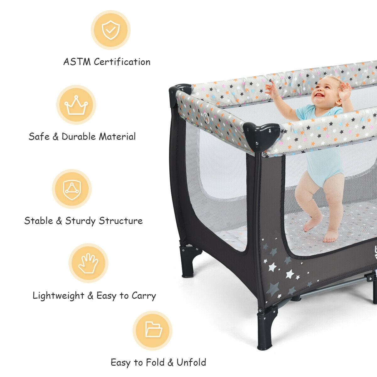 Hikidspace Portable and Folding Baby Playpen with Mattress and Lockable Wheels