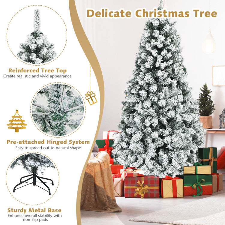 6/7.5/9 Ft Pre-Lit Premium Snow Flocked Artificial  Christmas Tree with Hinged