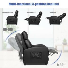 Recliner Massage Adjustable Wingback Single Chair with Side Pocket for Living Room