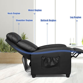 Recliner Massage Adjustable Wingback Single Chair with Side Pocket for Living Room