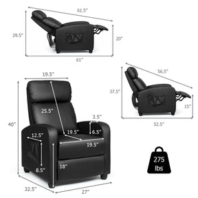 Recliner Massage Adjustable Wingback Single Chair with Side Pocket for Living Room